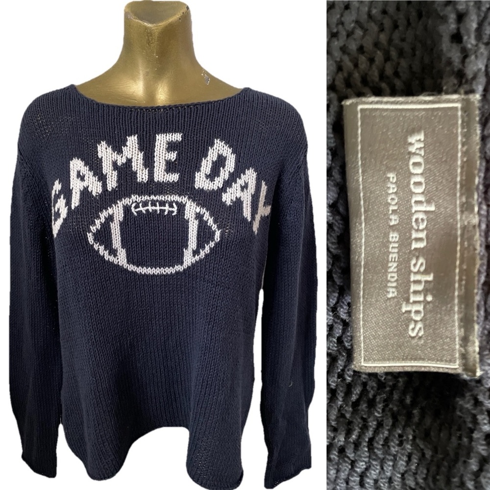 WOODEN SHIPS Paola Buendia GAME DAY Football Themed Pullover SWEATER Size Small